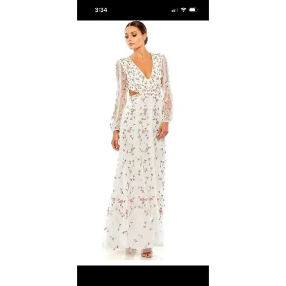 sachin and babi light blue dress MILLY Floral Embroidery Mesh Sequin Midi Dress in White main image 1